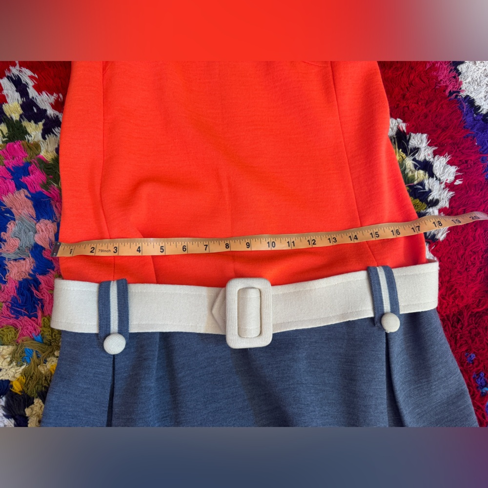 60s Vintage Bright Orange Knit Scooter Dress Sz M - Picture 8 of 13